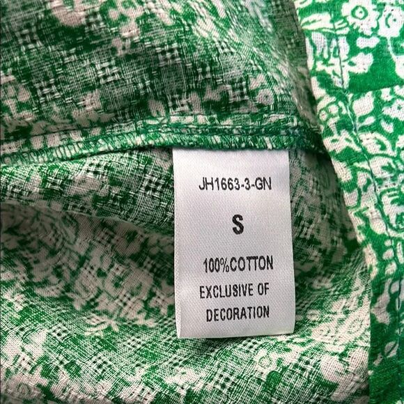 THML Green Pink Floral Ruffled Cap Sleeve Blouse Size Small - Picture 5 of 9